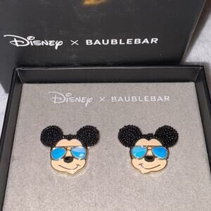 Disney X Baublebar Gold Tone Studs Mickey Mouse Irridecent Sunglasses Earrings